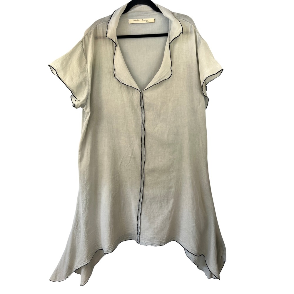 Cynthia Ashby Semi Sheer Cotton Kaftan Midi Day Dress SZXL Contrasting Trim